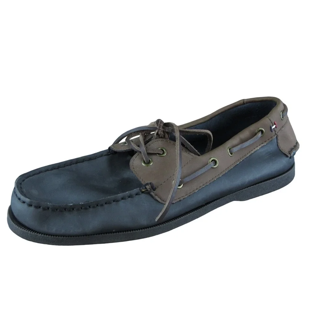 Tommy Hilfiger Bowman Men‎ Boat Shoe Shoes Black Leather Lace Up Size 10 Medium